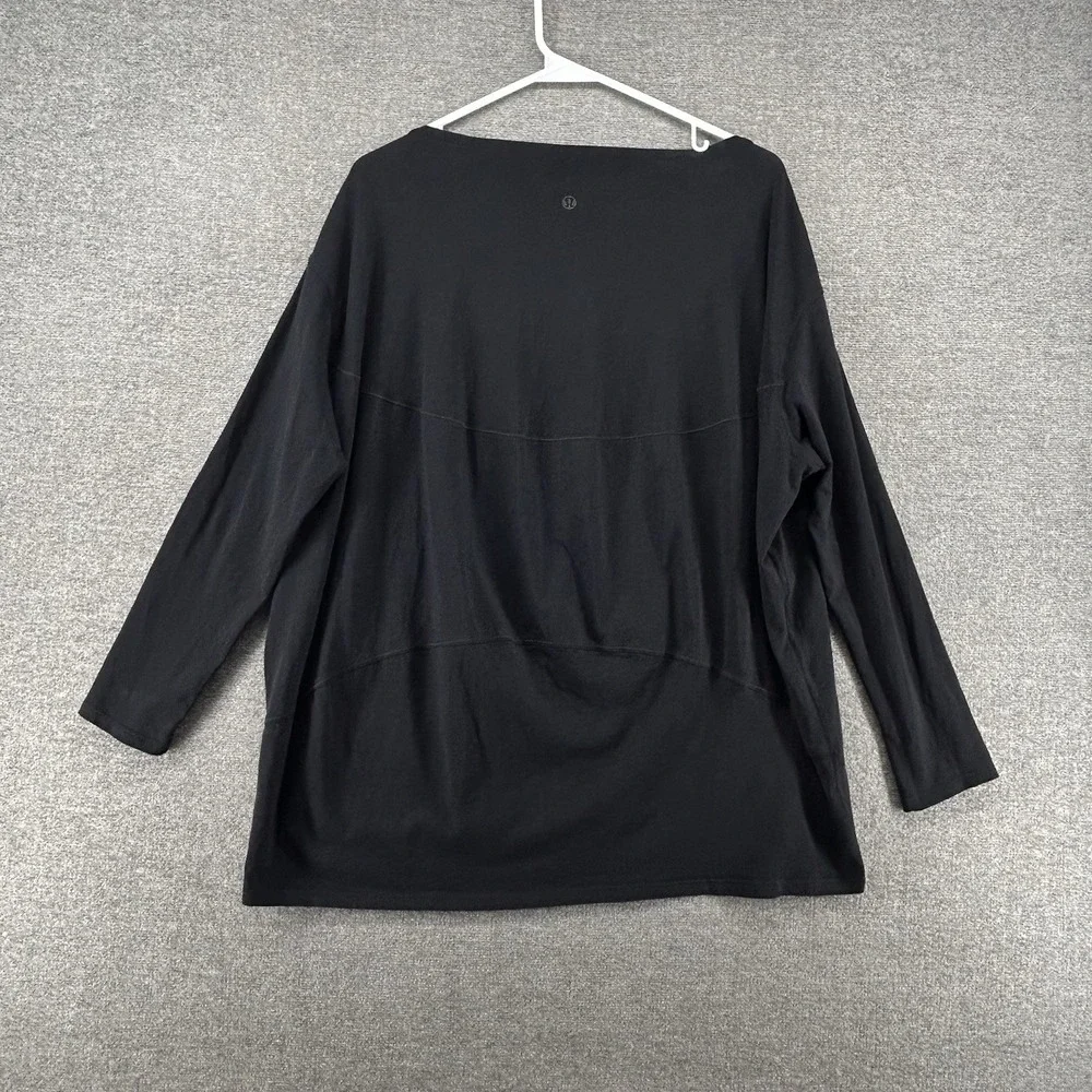 Lululemon Back In Action Pullover Shirt Women Size 10 Black Cotton Activewear